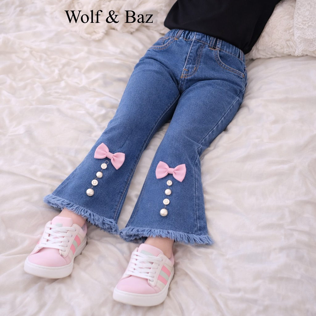 Wolf & Baz Celana Jeans Anak Perempuan Usia 1–10 Tahun Import
