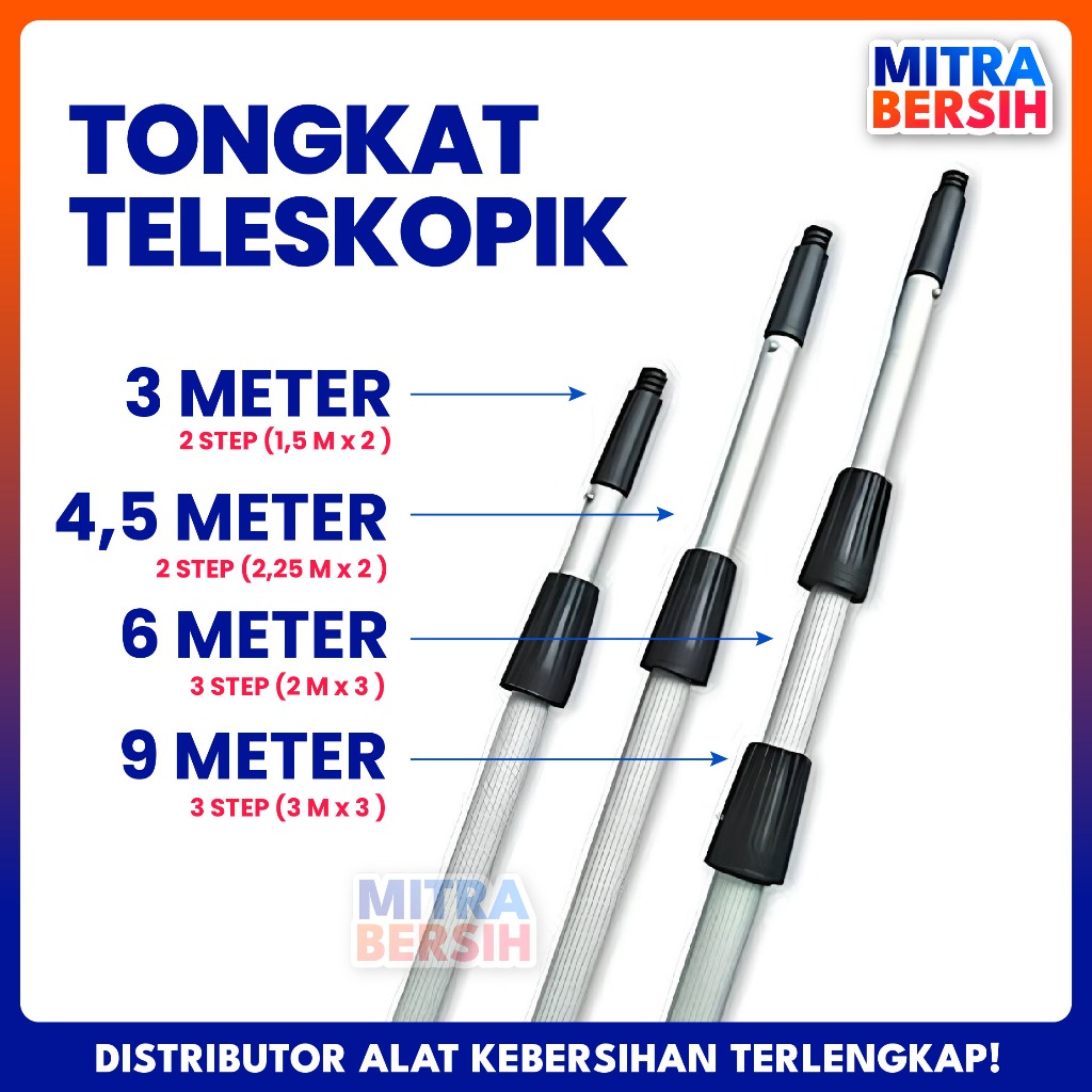 teleskopik Pole / Tongkat Teleskopik Pembersih Langit - Langit / 3 Meter / 4.5 Meter / 6 Meter / 9 M