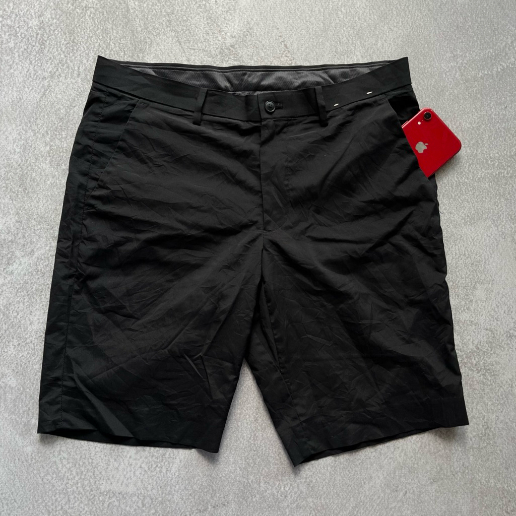 celana pendek katun casual smart elegant hitam by unilo black tag mewah kusut2 dr bal back poket zip