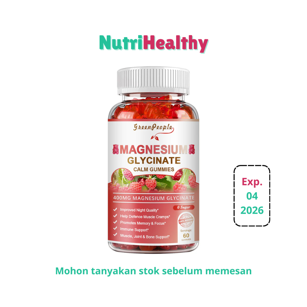 Green People Magnesium Glycinate 400mg 60 Gummies - Suplemen Bentuk Permen untuk Tidur, Relaksasi & 