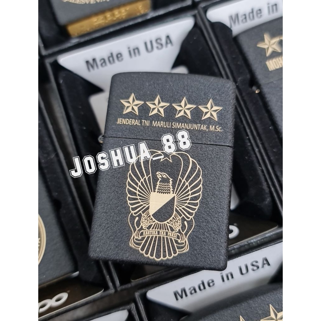 Zippo Custom Korek Api Ukir Logo TNI AD /KASAD Black Cracle Bisa Ukir Nama Sendiri