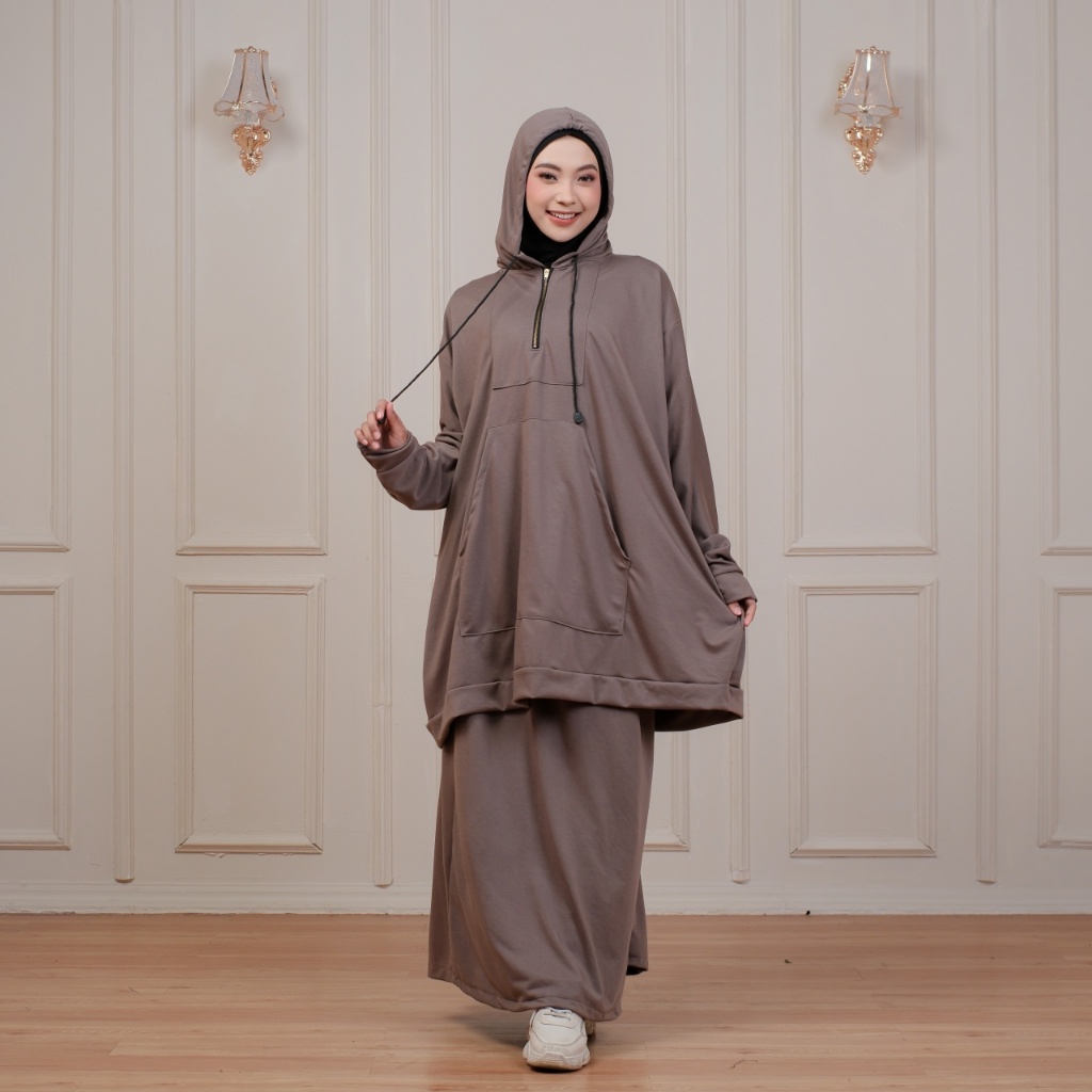 Tunik Set Modest sporty / Daily Jaket Hijab Hoddie Hijab Muslim Wanita