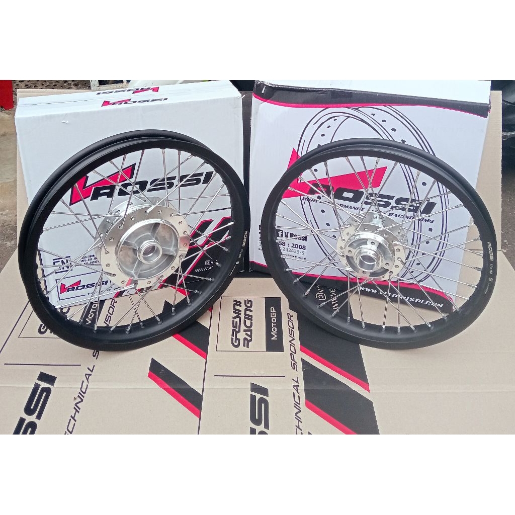 VELG/PELAK SET KOMPLIT V ROSSI JARI JARI RX KING RING 17 HITAM DOFF DAN HITAM LICIN UKURAN 140/160/1