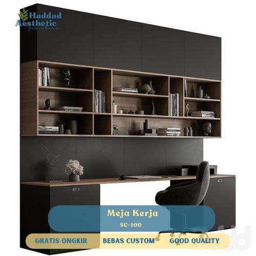HADDAD Set Meja Kerja & Rak Buku Minimalis Meja Belajar Meja Kerja & Rak Buku Premium