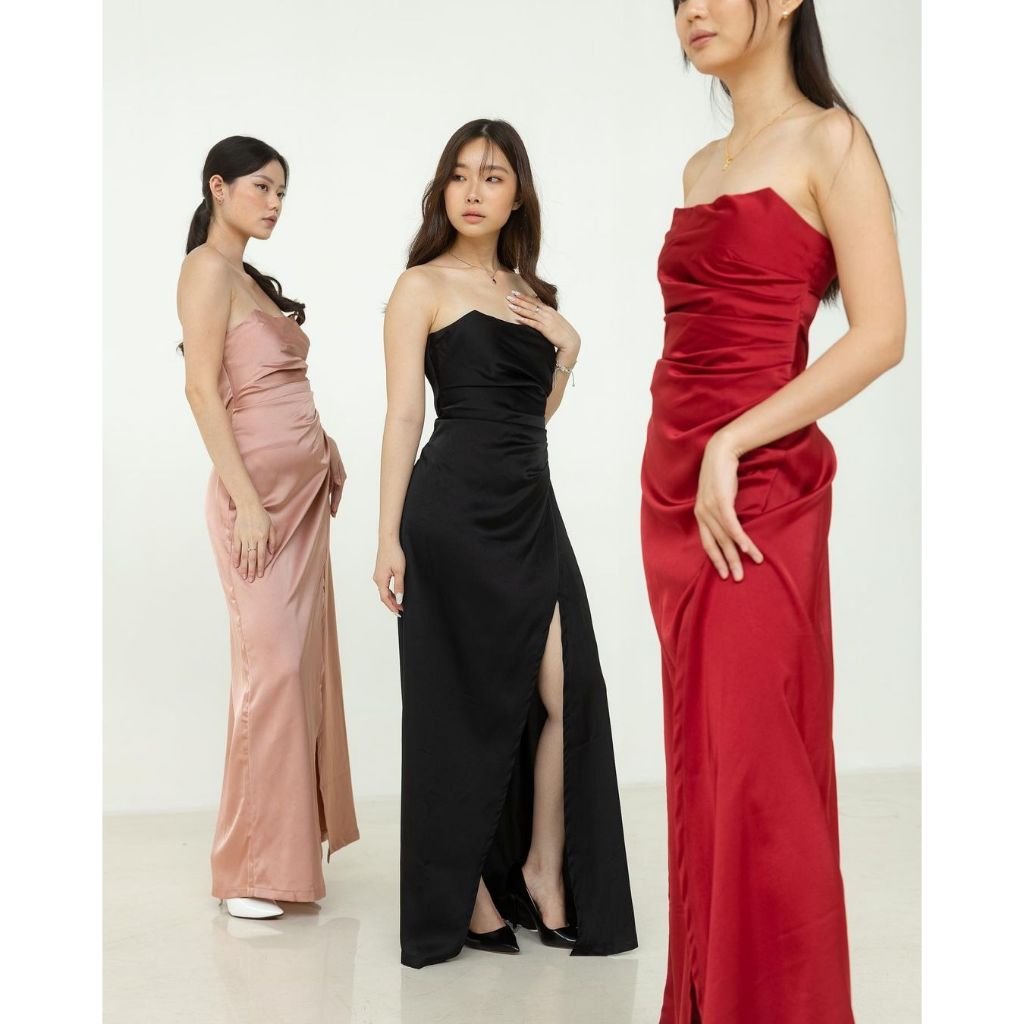 ALICE STRAPLESS LONGDRESS IN ( WITH SLIT ) - MAXI DRESS KONDANGAN - DRESS PESTA SEXY - GAUN WANITA -