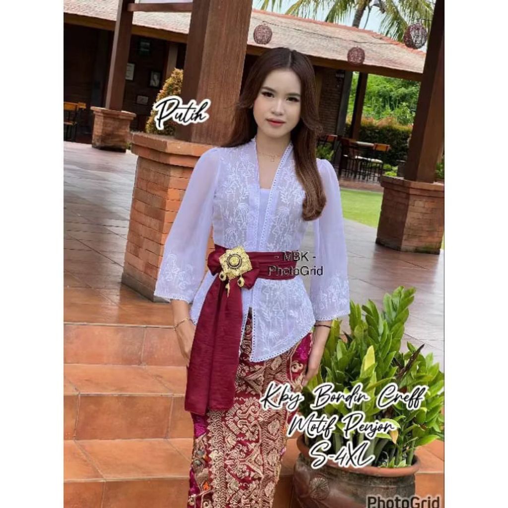 kebaya bordir spesial putih tangan lonceng