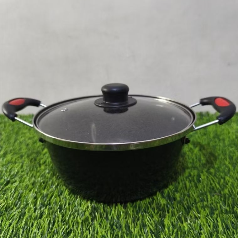 (1pcs)Panci Enamel 24 cm/Panci tutup full kaca/Panci sayur/Panci serbaguna