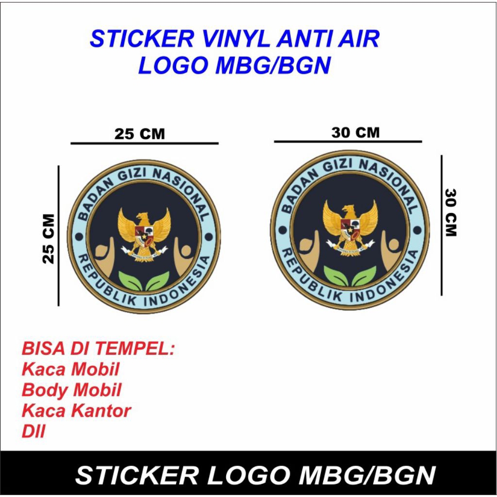 sticker logo MBG/BGN , Sticker vinyl printing logo MBG/BADAN GIZI NASIONAL