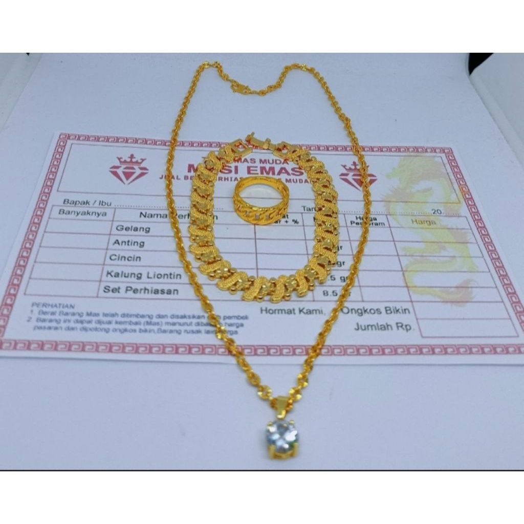 bisa cod set perhiasan kalung nuri pree gelang cincin emas muda