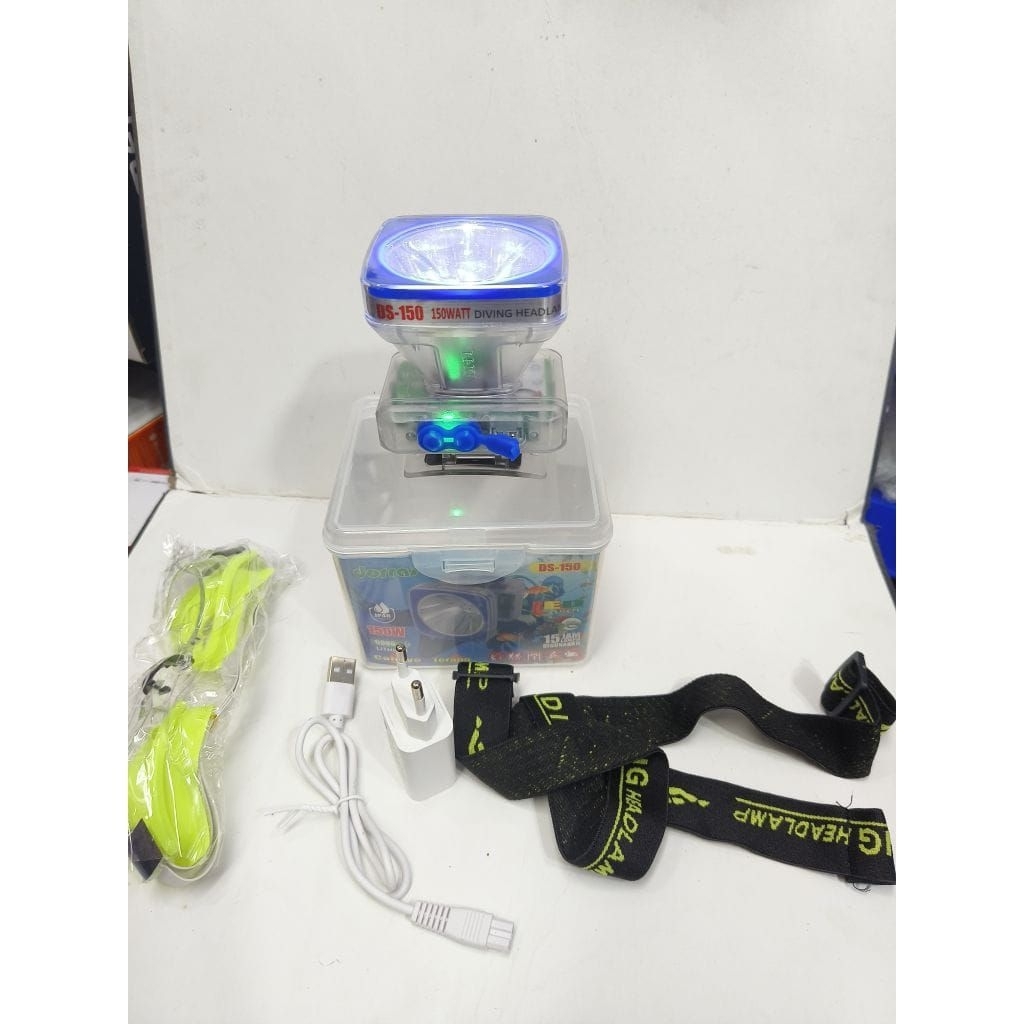 Senter Kepala 150Wat  Dorras DS-150 / Headlamp Led Menyelam Tahan 15 Jam Body Transparan