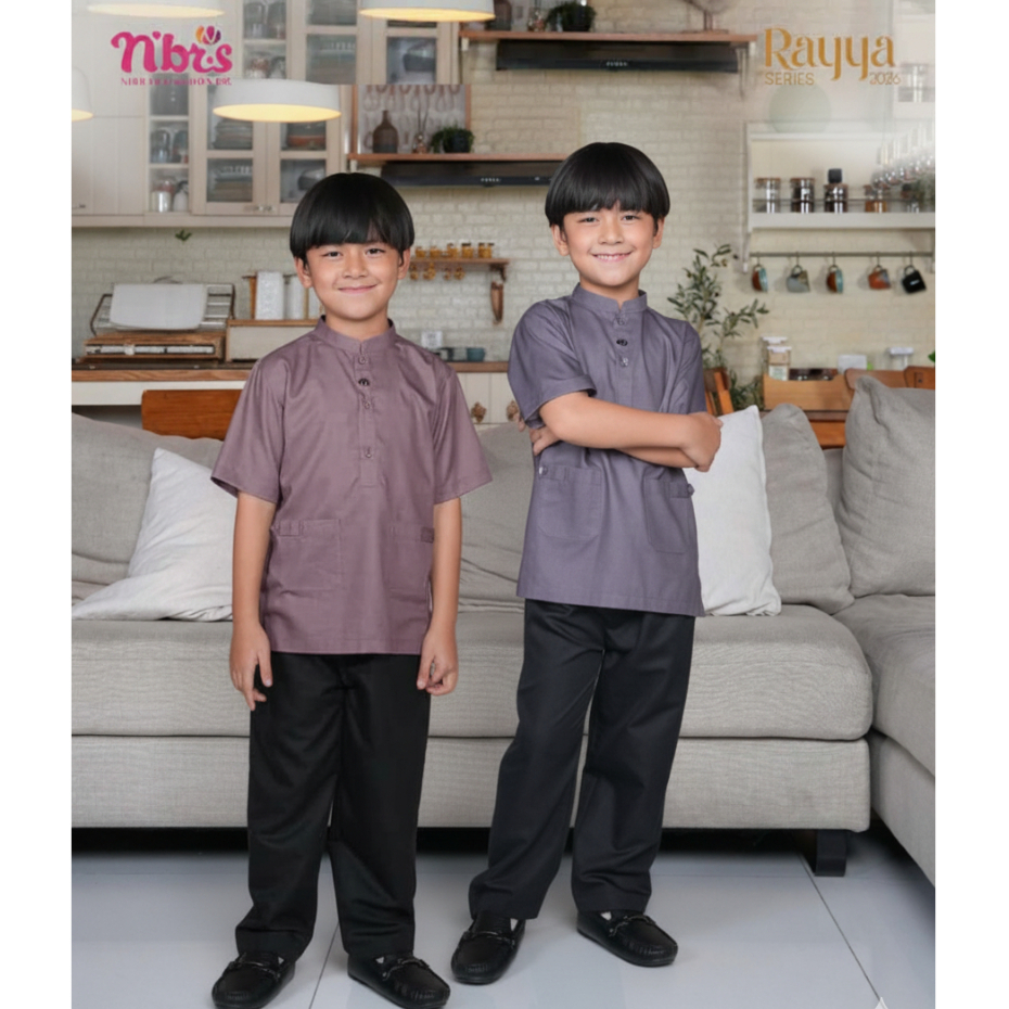 KOKO ANAK SARIMBIT NIBRAS IZADIA LAVENDER MAUVE KEMEJA SETELAN BAJU BUSANA MUSLIM CELANA PANJANG LAK