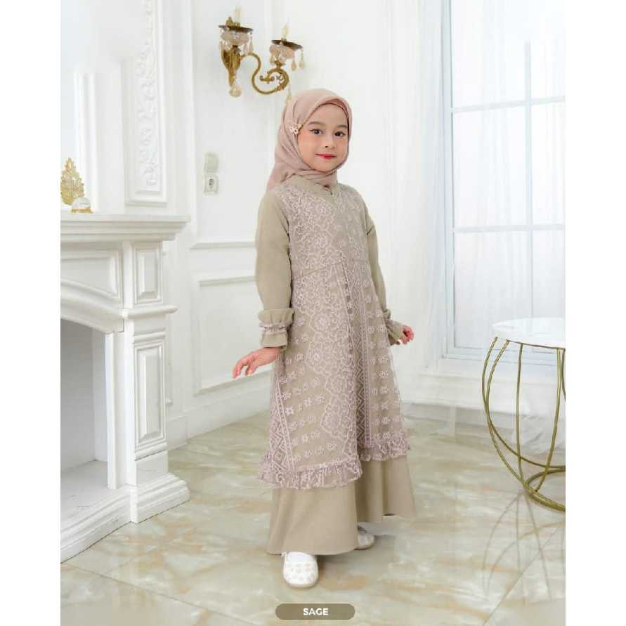Gamis Abaya Anak Ceruty Babydoll Mix Brukat Syar'i Alvira Kids Gamis Anak Perempuan 5-14 Tahun