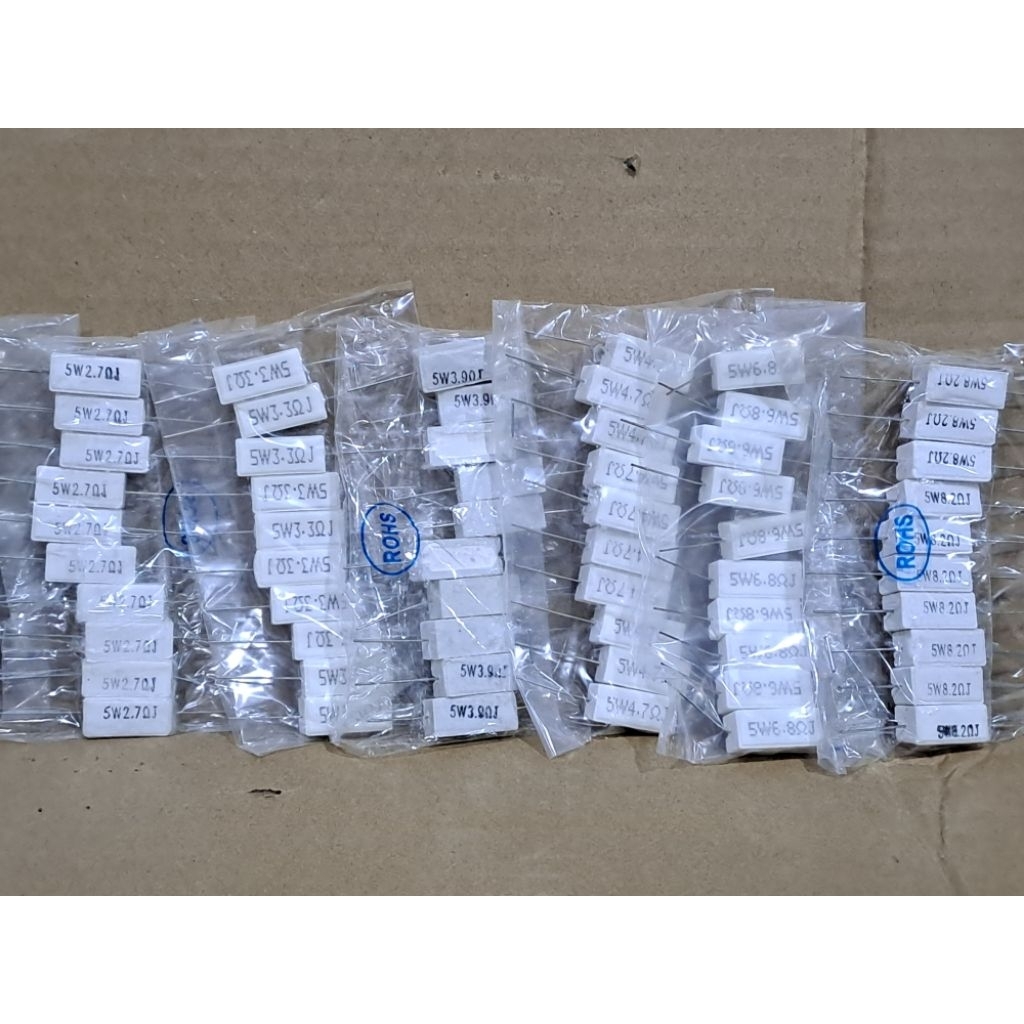 Resistor Kapur 1R2 ( 1,2 ohm) ~ 10 R ( 10 Ohm ) /5 Watt Kualitas Bagus .