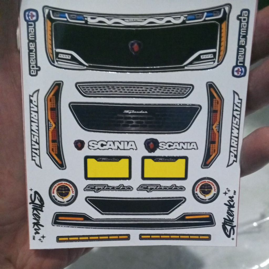 stiker sticker headlamp skylander r25 scania untuk miniatur bus rkc