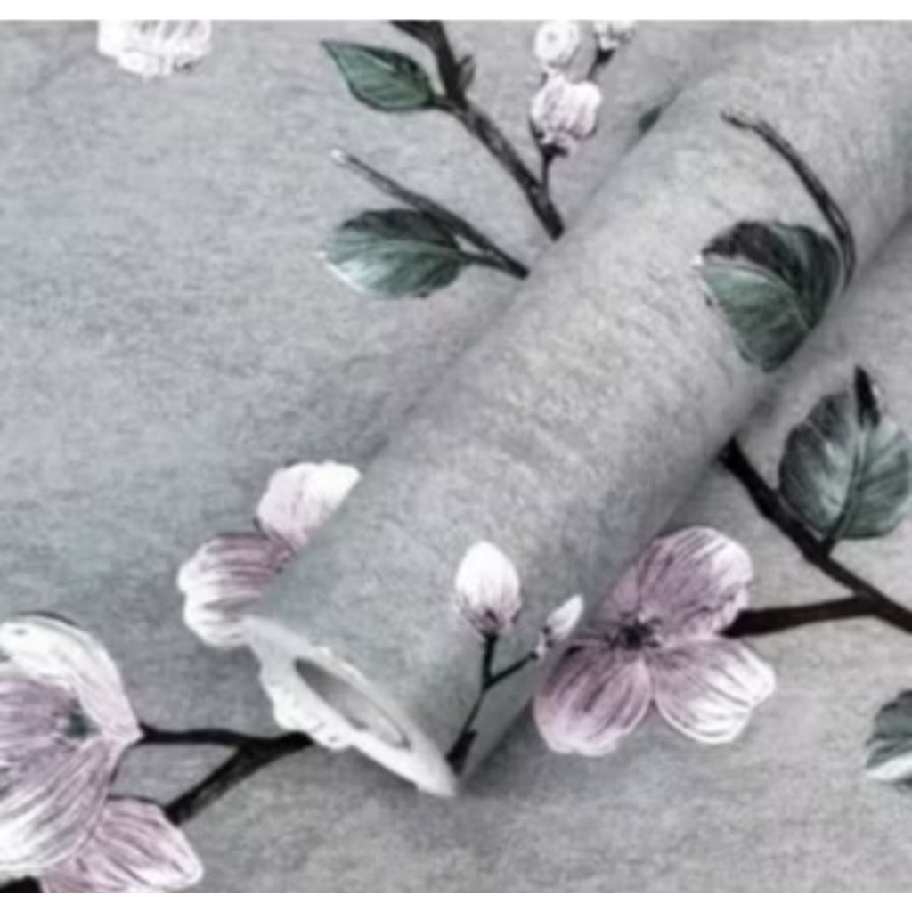 Wallpaper Dinding Abu Bunga Sakura Mewah dan Elegan wallpaper Kekinian Ruang Tamu Kamar Tidur