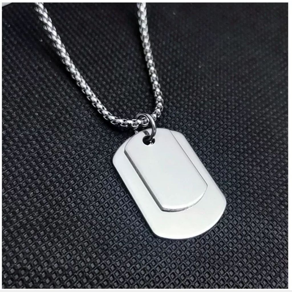 Kalung Titanium Liontin Army Pria Wanita Anti Karat Silver