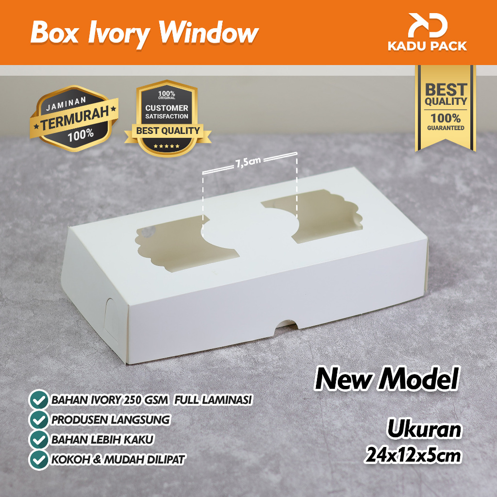 (Isi 20 Pcs) Dus Brownies Ivory 24x12 | Box 24x12x5 | Window | Brownies Jendela | Full Laminasi