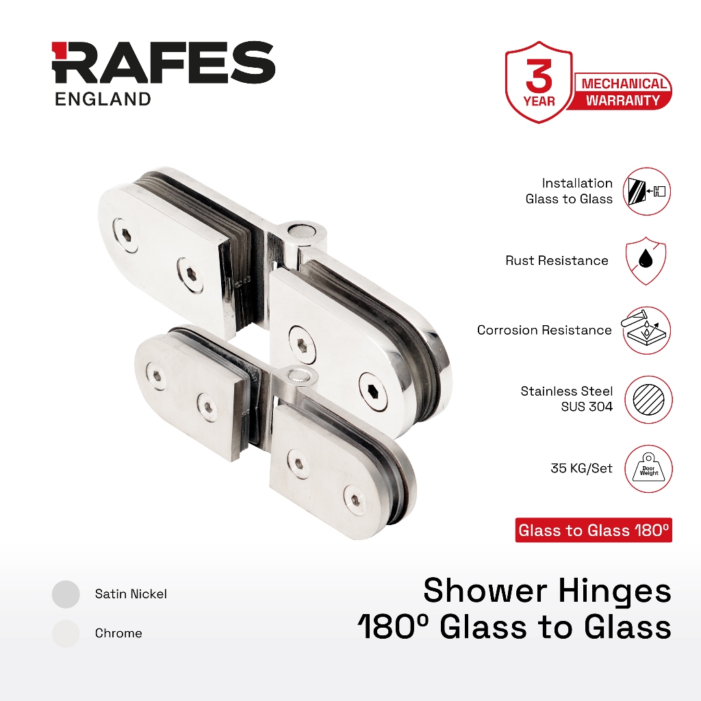Engsel Shower Hinge Glass Pintu Kamar Mandi Kaca Ke Kaca 180 Derajat Stainless Steel 304 , Chrome / 