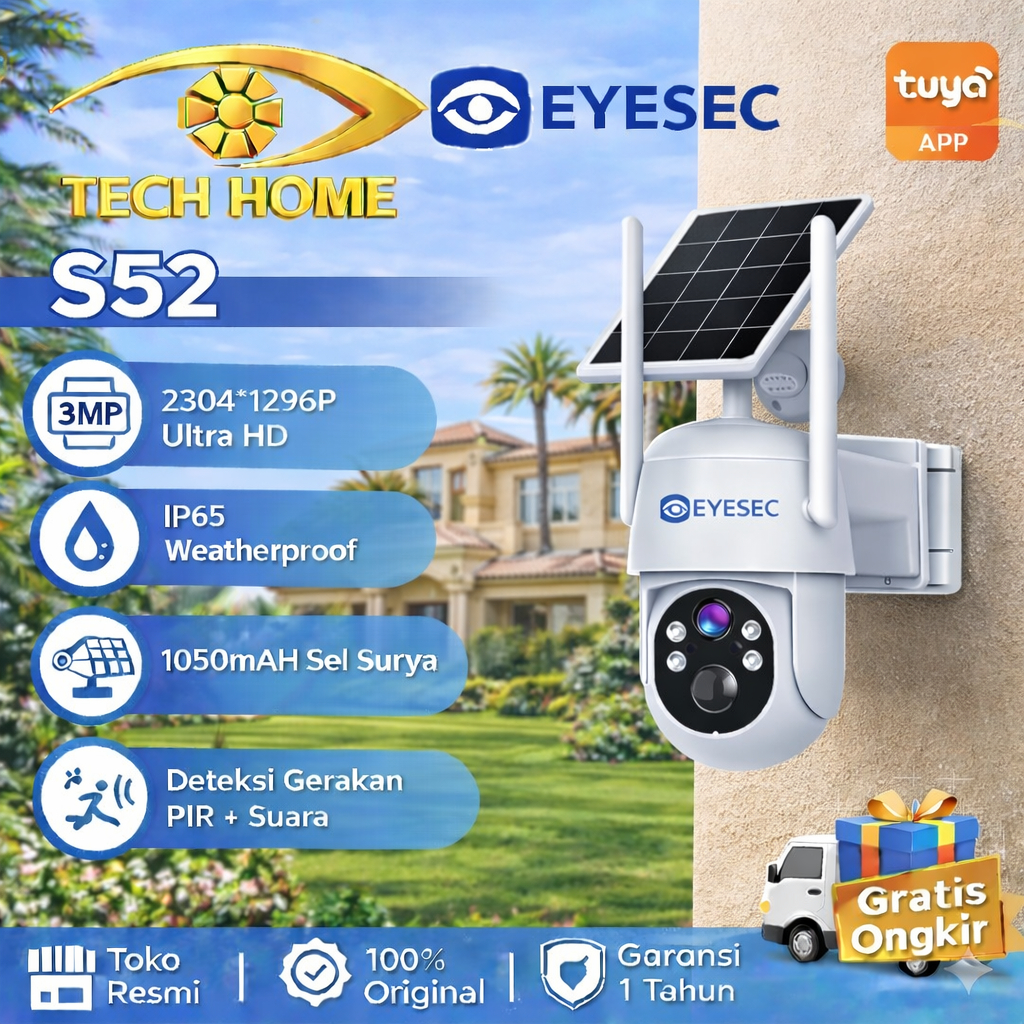 EYESEC CCTV 4G All Operator [Kuota 4G GRATIS Tanpa Batas] CCTV Tenaga Surya Outdoor Waterproof IP66