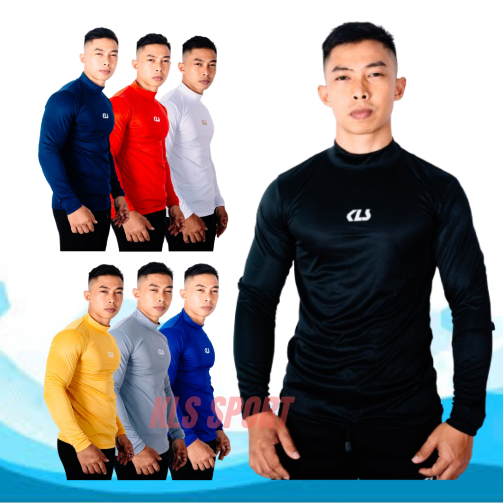 KLS Manset Lengan Panjang Pria Wanita Pakaian Olahraga Ketat Kaos Gym Running Futsal Baju Renang
