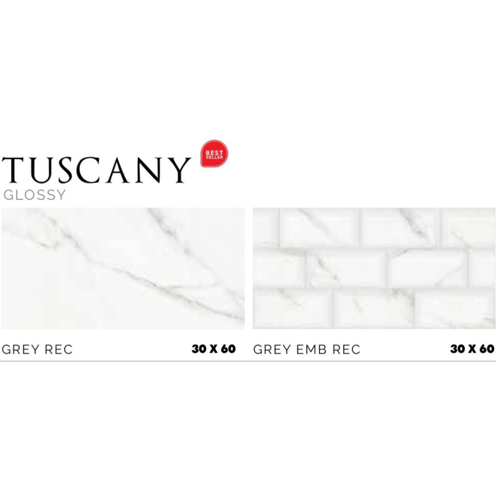 Keramik Glossy Motif Marbel Putih Abu Tuscany Ukuran 30x60 By Platinum/Keramik Kualitas 1 Grade A/Ke