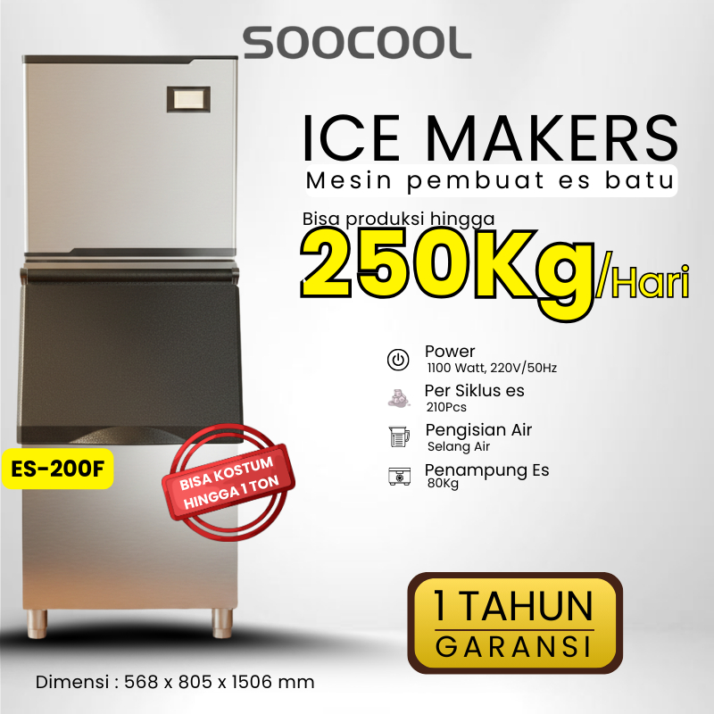 Mesin Pembuat Es Batu Komersil SOOCOOL Ice Makers, Mesin Es Batu Kapasitas Besar