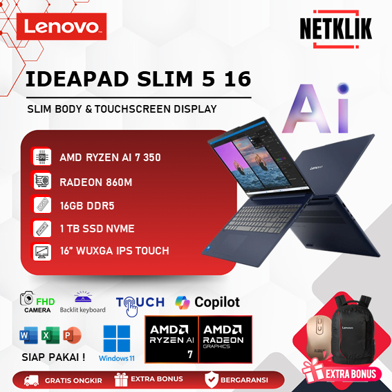 Laptop Lenovo Ideapad Slim 5 16 AMD Ryzen 7 AI 350 16GB DDR5 1TB SSD IPS TOUCH WIN11