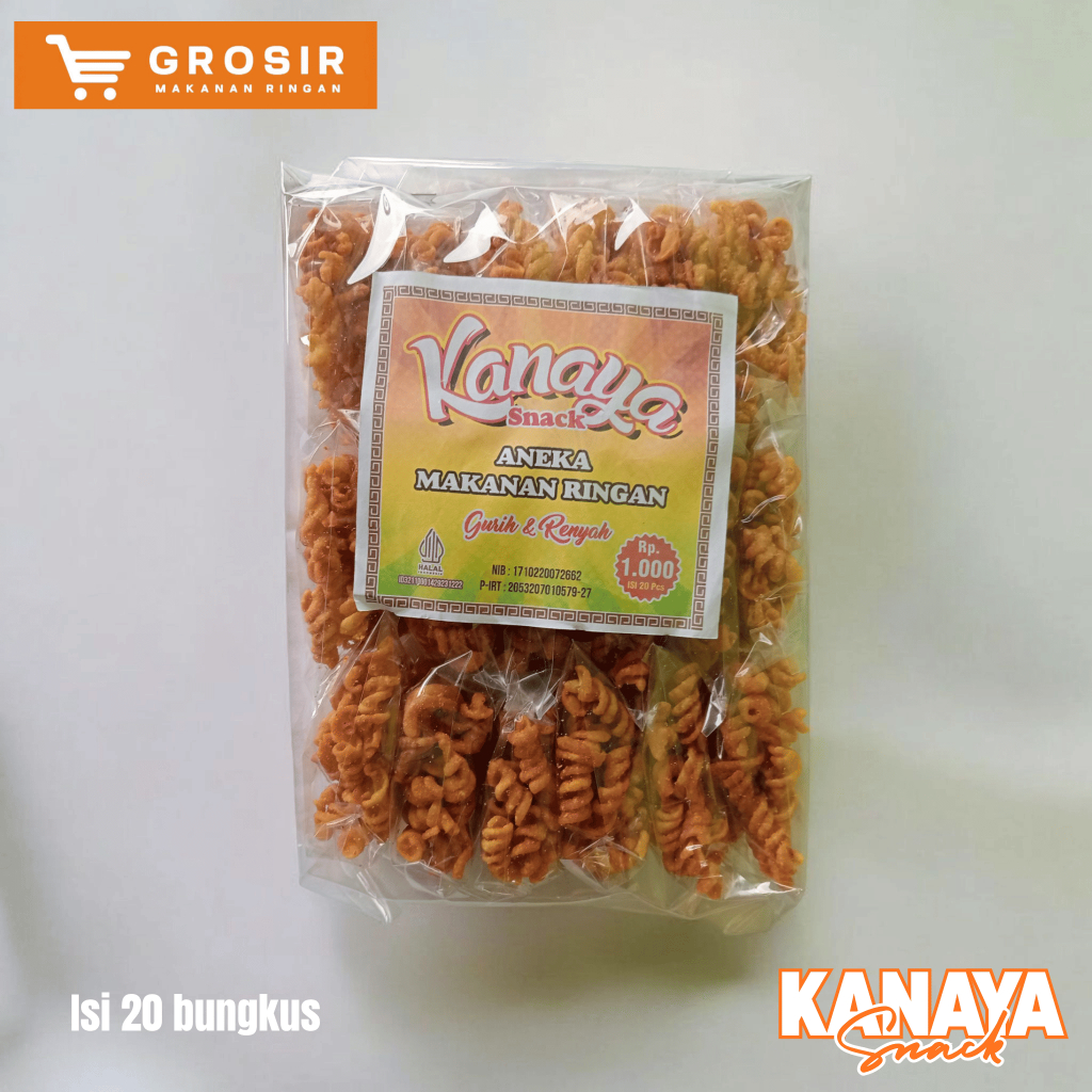 Makaroni Spiral Pedas Snack 1000an Isi 20 Bungkus | Grosir Snack Kanaya