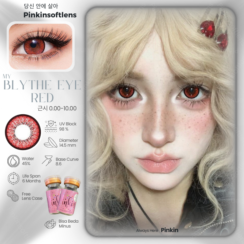 PINKINSOFTLENS My Blythe Eye Red Merah Softlens Cosplay Normal -0.00 Minus -10.00 1 Pasang Lensa Kon