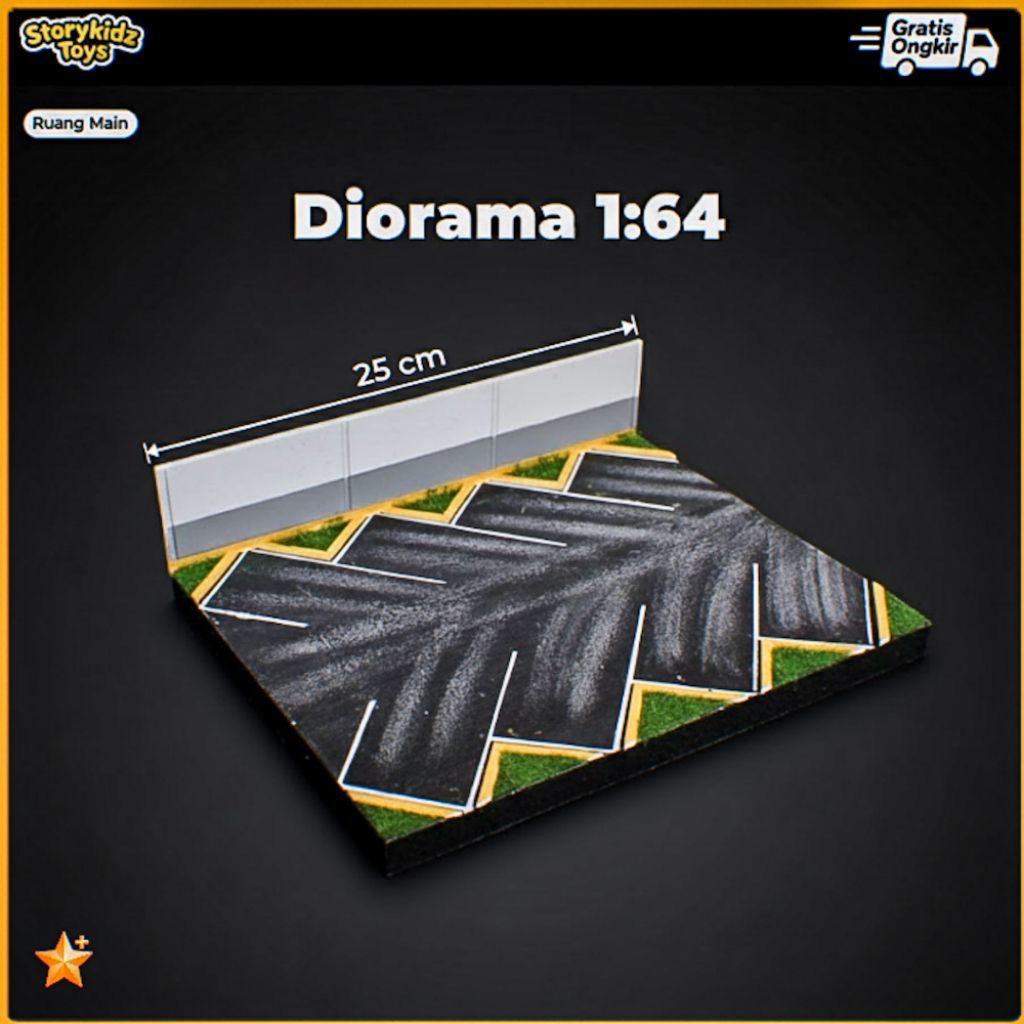 Diorama Parkiran Diecast 1:64 Muat 8 Mobil Hot Wheels Tomica Alas Display Base Garasi Jalan Aspal 25