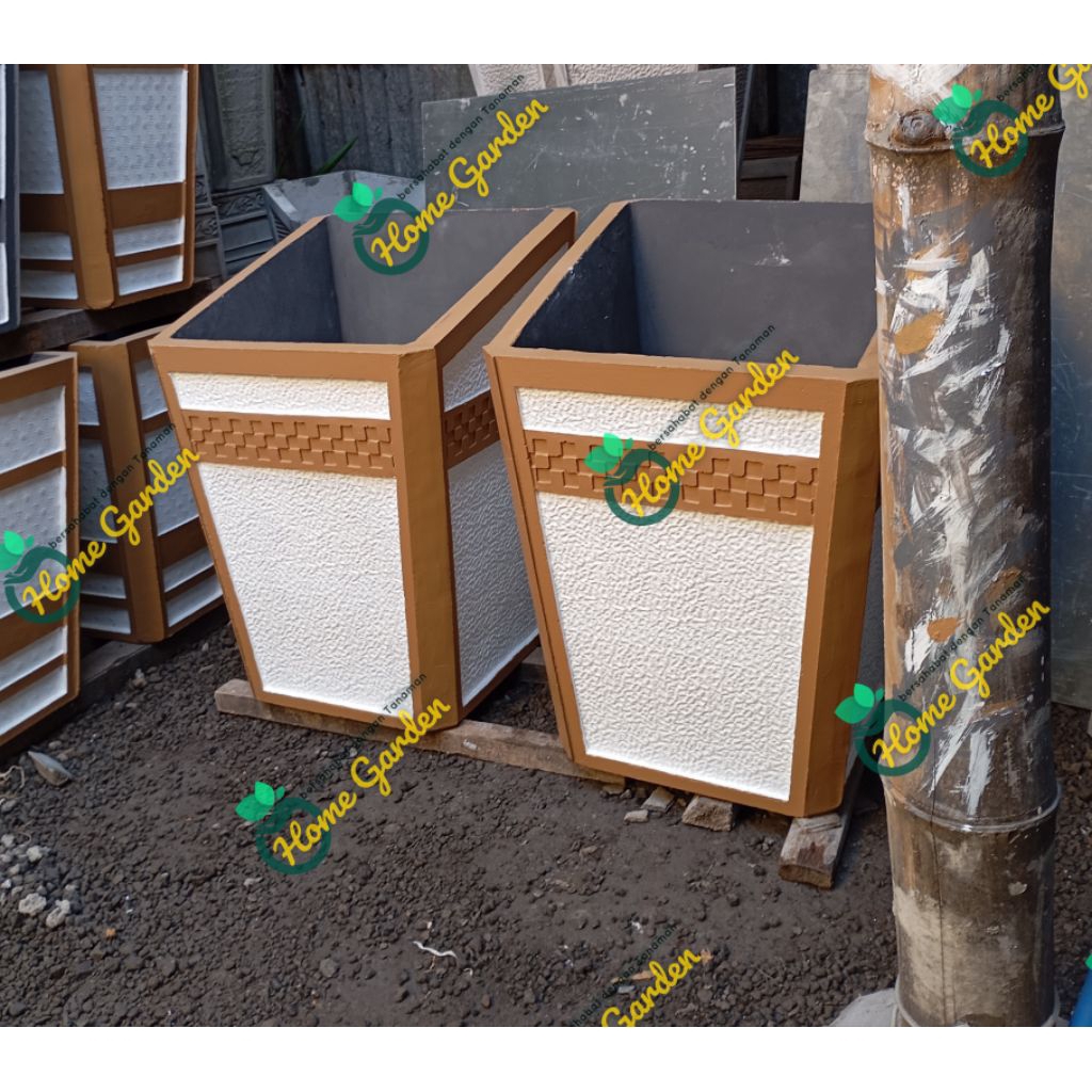 Pot Semen Jumbo Pot beton bertulang, klasik miring, warna Putih - coklat