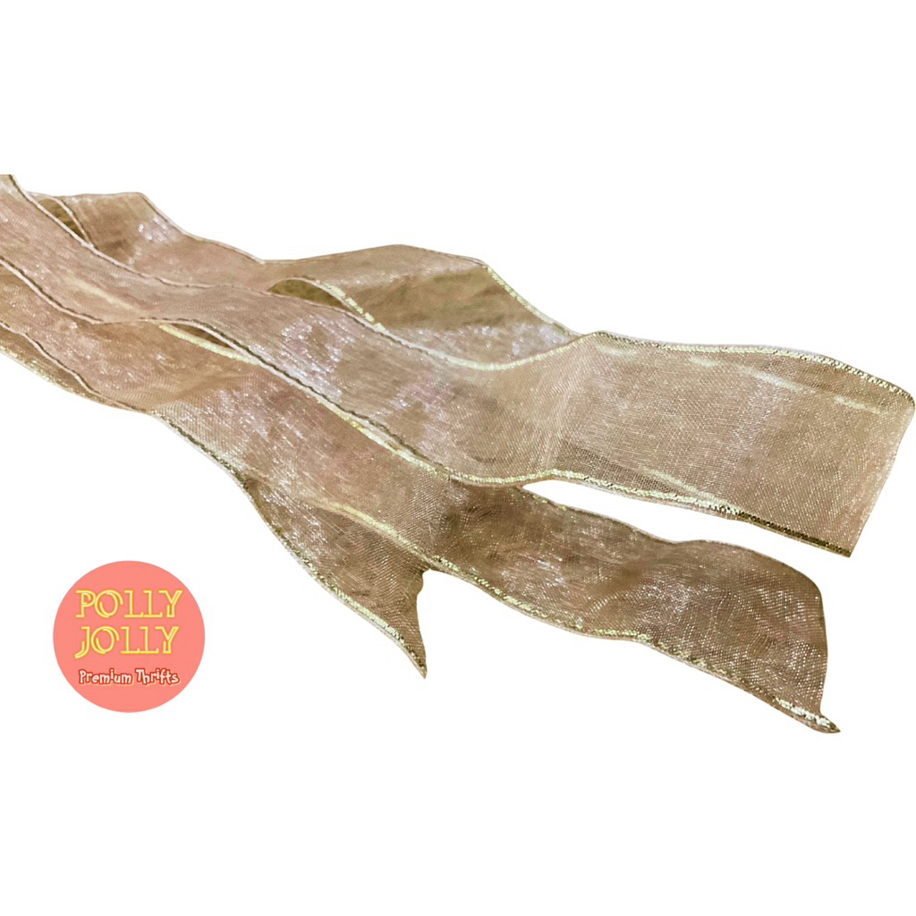 Pita Tali Renda Panjang Hiasan Dekor Aksesoris Cottagecore Warna Gold Putih Coklat (Preloved)