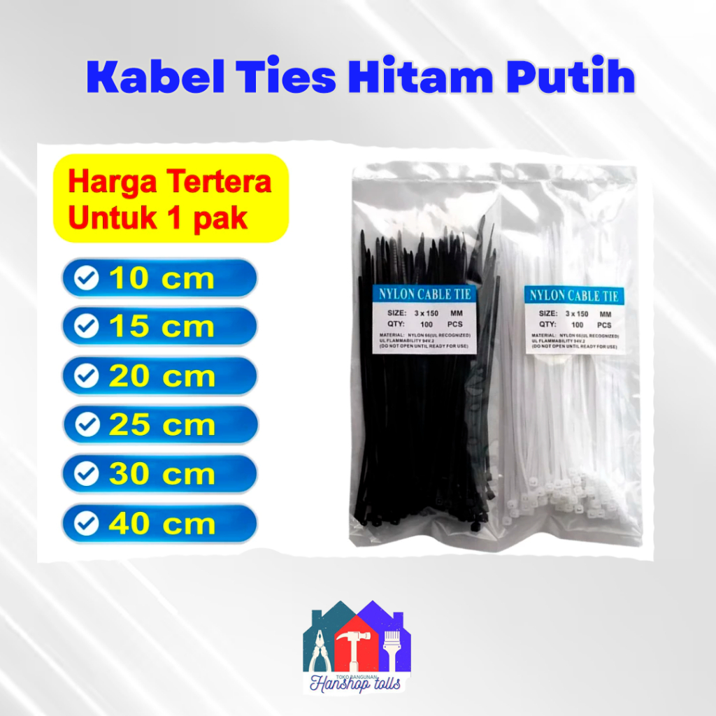 Kabel Ties NYLON 10cm 15cm 20cm // Cable Ties Insulock // Kabel Ties isi 100pcs - 10CM, Putih