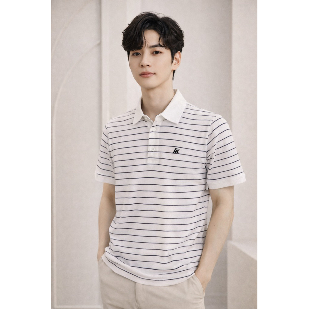 white stripe men shirt kemeja putih pria garis-garis