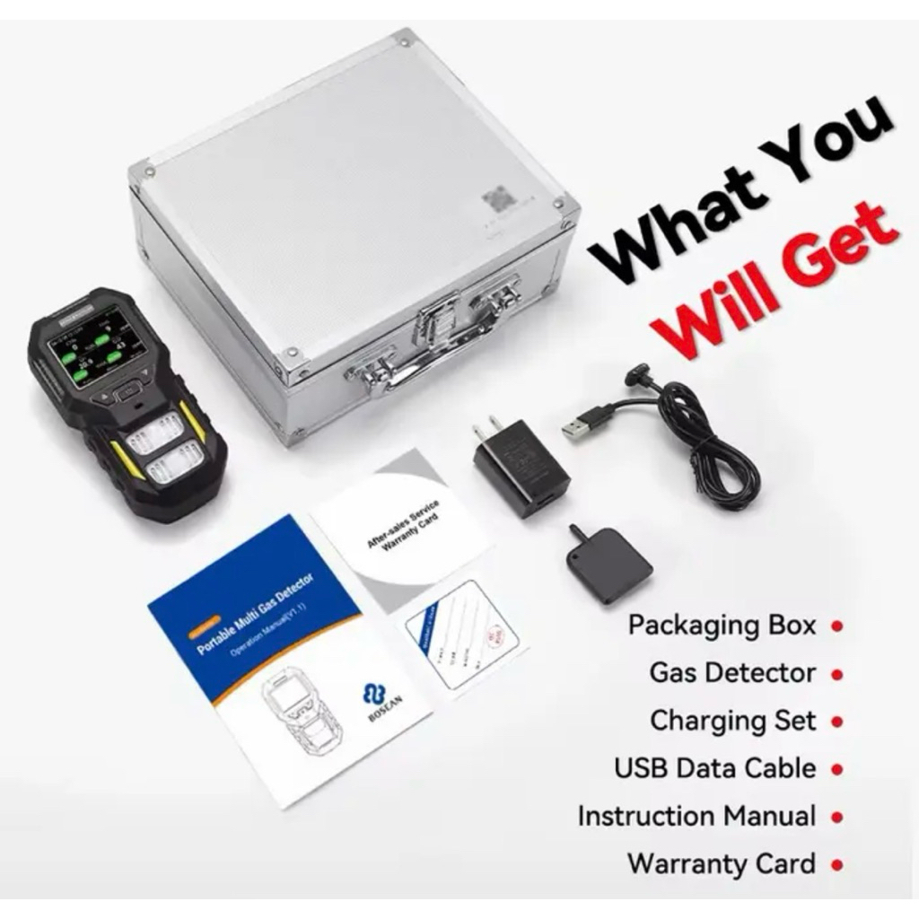Portable Multi Gas 4in1 Gas Detector Bosean BT-BX402 Multi 4 Alarm Mode (LEL O2 CO H2S)
