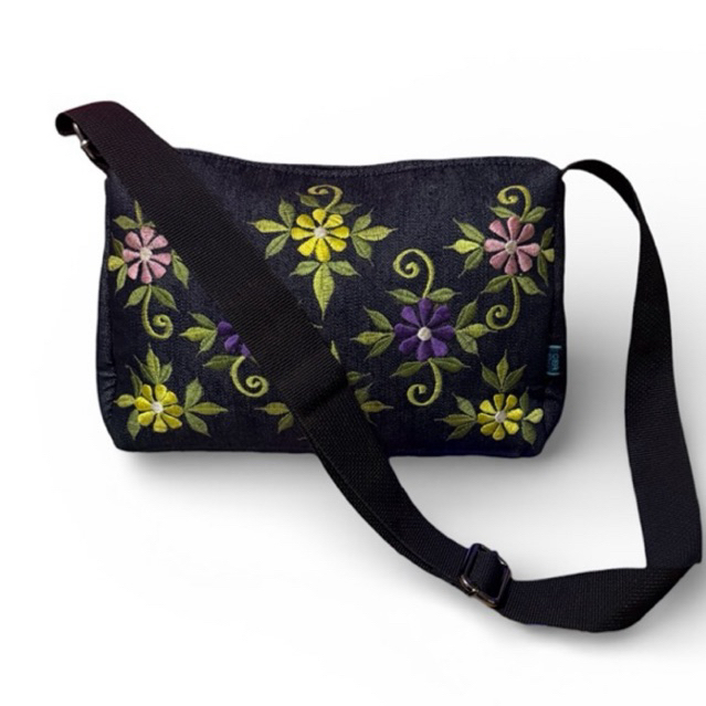 Tas Sling Denim Bordir bunga