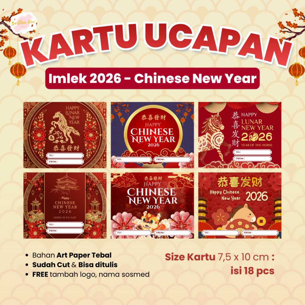(18pcs) Greeting Card Imlek CNY Kartu Ucapan Chinese New Year Gift Card Kartu Xin Nian Sincia