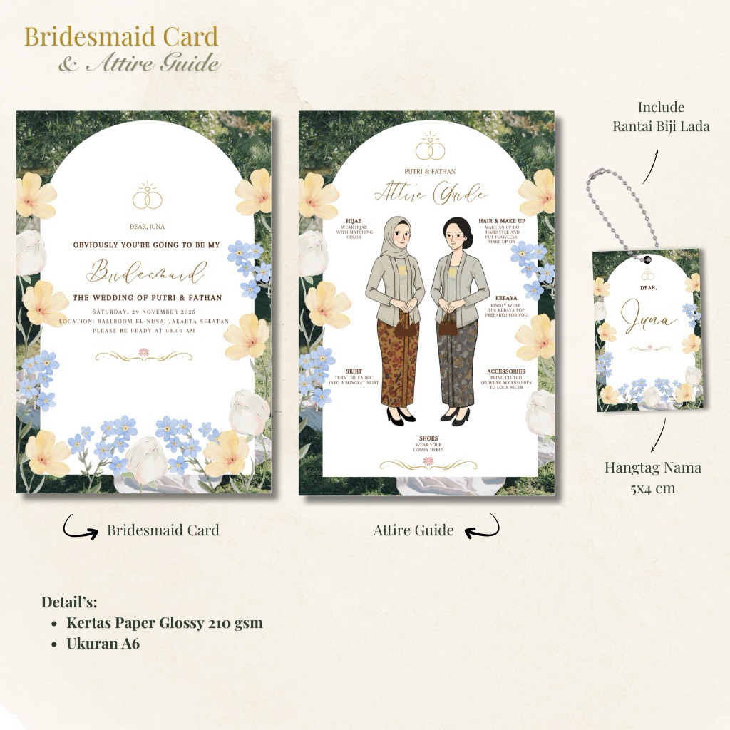 Aesthetic Bridesmaid Card / Attire Guide/ Hangtag Bridesmaid Sovenir