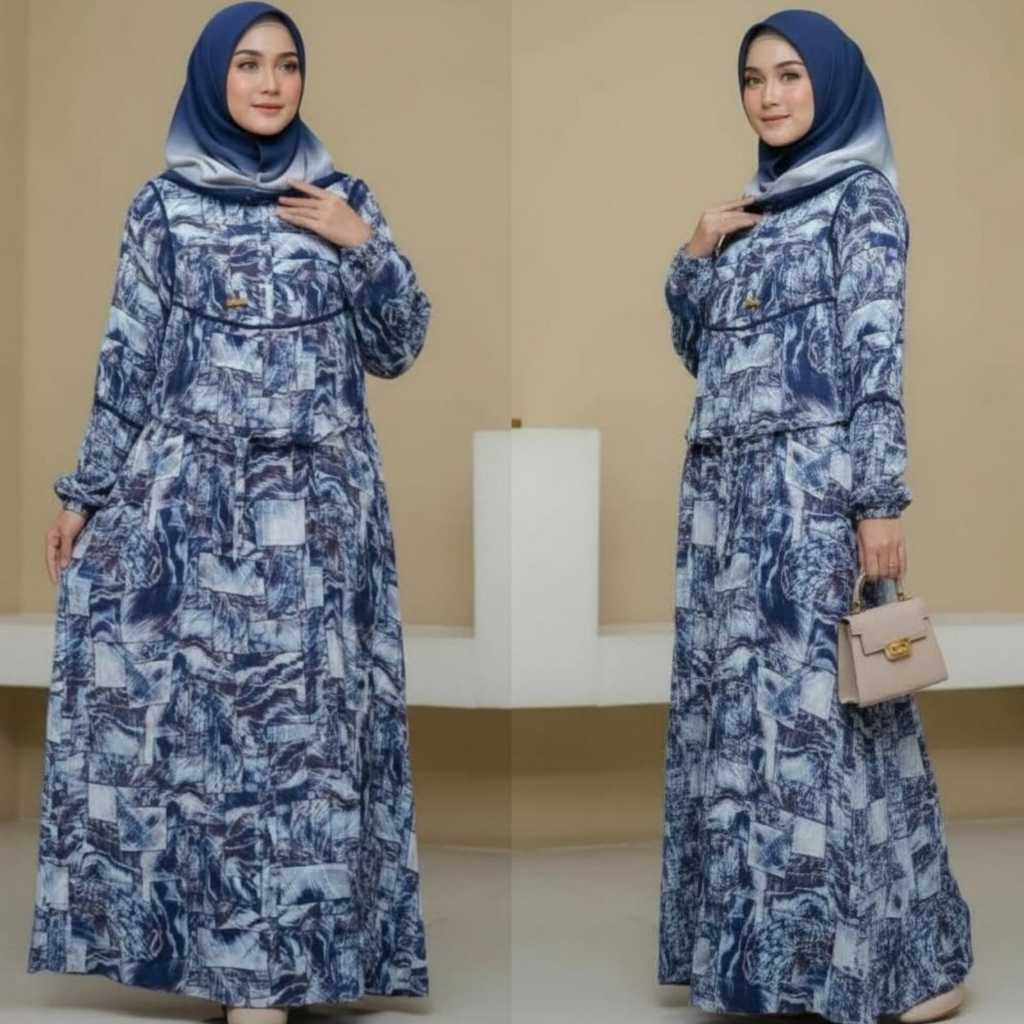 gamis motif abstrak kekinian/gamis rayon adem lembut premium