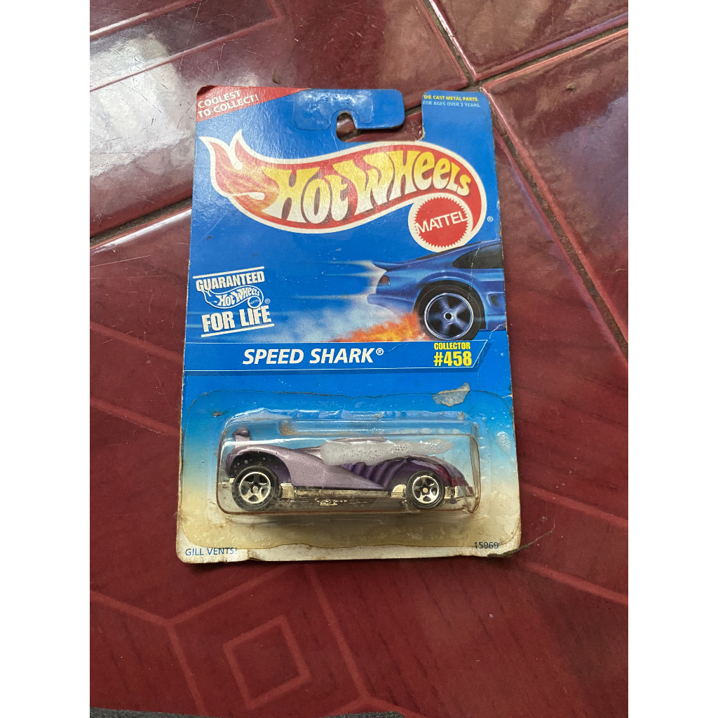 1995 Vintage Hot Wheels Blue/White Card #458 SPEED SHARK Purple w/5 Spoke B172