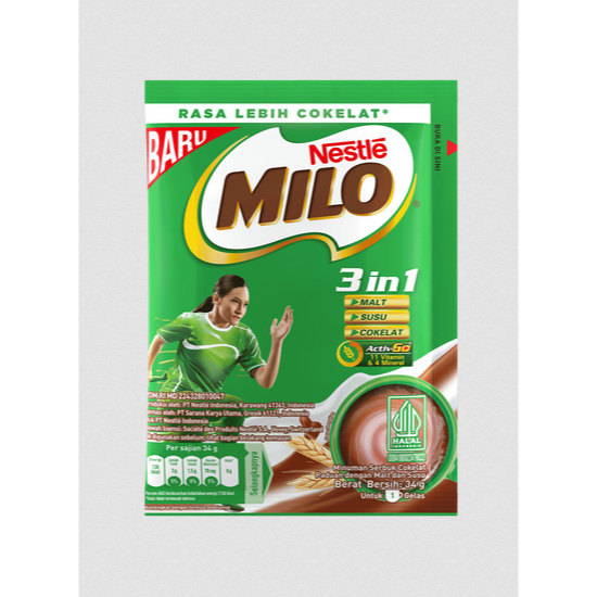 SUSU MILO 3 IN 1 RASA COKLAT 34 GRAM SACHET