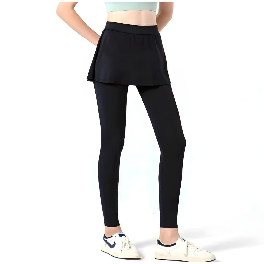 Setelan Rok Legging 2in1 Legging Panjang Rok Pendek Wanita Olahraga Zumba Yoga Tenis Sepeda MLXL