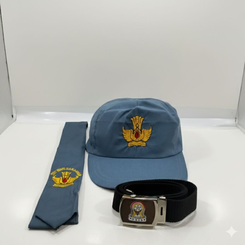 Paketan topi SMA/dasi SMA/sabuk SMA perlengkapan sekolah belakang topi karet elastis topi anak sekol