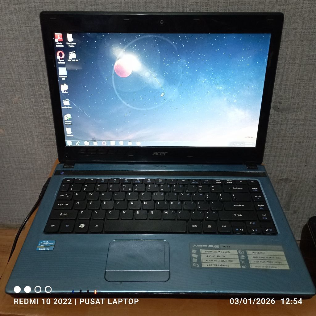 Laptop Acer Aspire 4752 series MS2347 Windows 7 CoreTM i3 Lcd14in Ram4gb DDR3 HDD500gb mesin Normal 