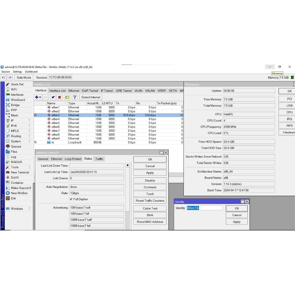 Mikrotik pc x86  9 port Lan gigabyte