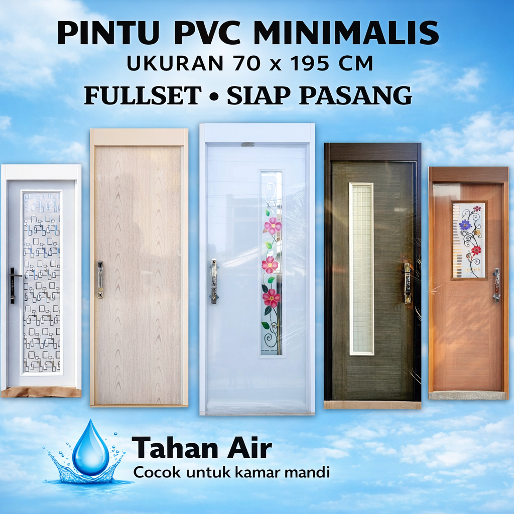 [ Pintu Minimalis 1/4 Cermin-GB ] Pintu WC PVC | 1/4 Kaca Cermin Belakang | Ukuran 70 x 195 cm