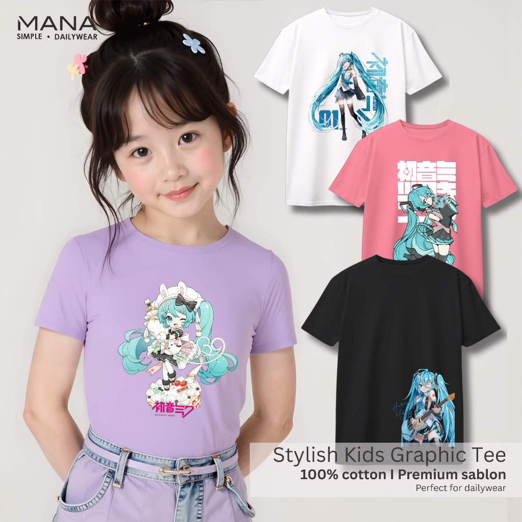 baju kaos t shirt hatsune miku anime anak perempuan - kaos hatsune miku vocaloid korean style lucu