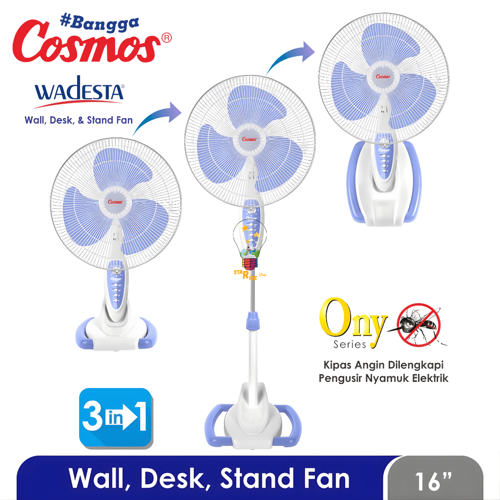 Cosmos Kipas Angin Berdiri Meja Dinding Wall Desk Stand Fan Timer 3in1 Wadesta 16-SO33 16SO33 Ony Pe