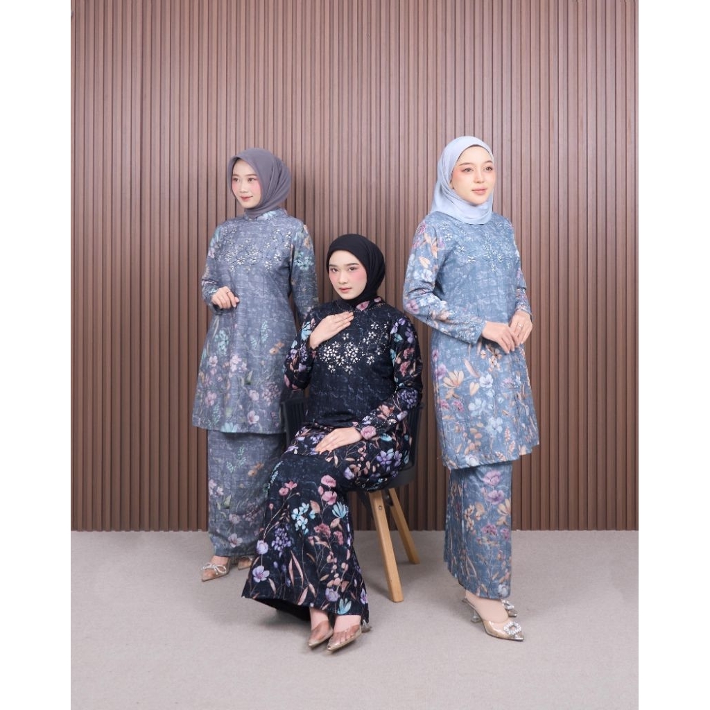FAMYS - SETELAN ROK MALAY MOTIF KATUN SILKY ANURA KURUNG SET MELAYU PAYET 019828