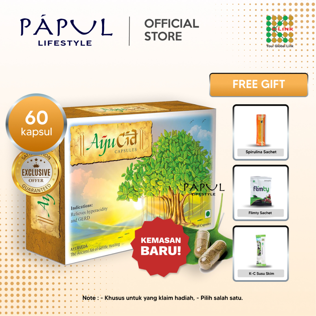AYUCID [Kemasan Baru] Exclusive (1 Box isi 60 Kapsul) Mengurangi Gas (Perut kembung), Gerd, Asam Lam